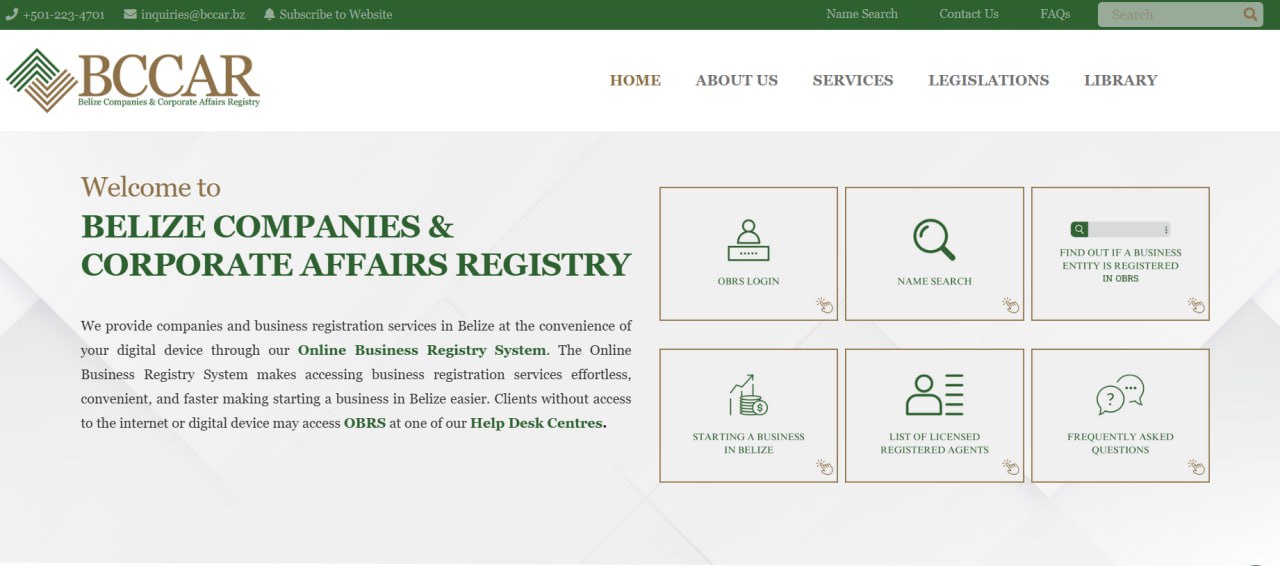 Официальный сайт Belize Companies and Corporate Affairs Registry (BCCAR)